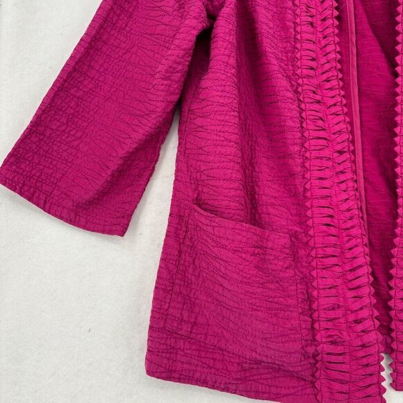 Chicos Open Jacket Size L Fuchsia Pink Embroidered Braided Pleated Texture - Picture 5 of 10